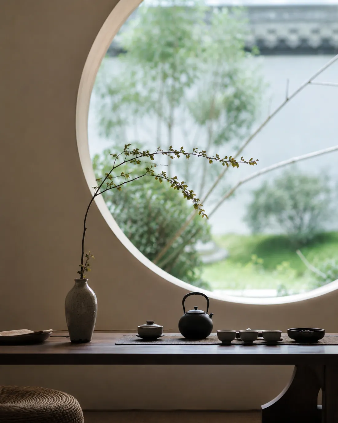 Moon window tearoom above a river